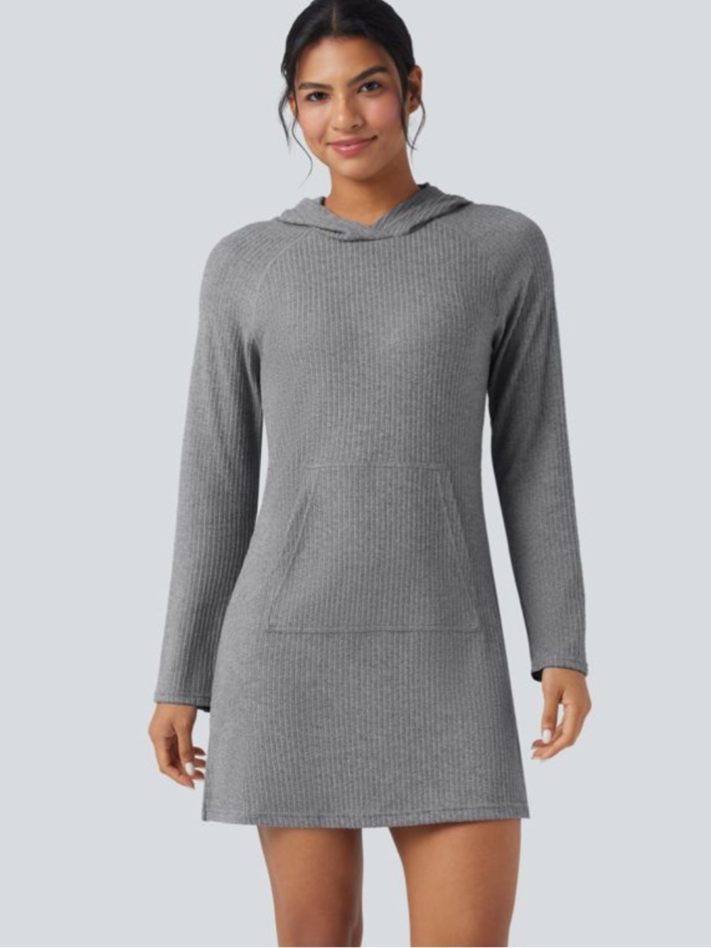 Halara Dark Mottled Grey Hooded Knit Dress small size